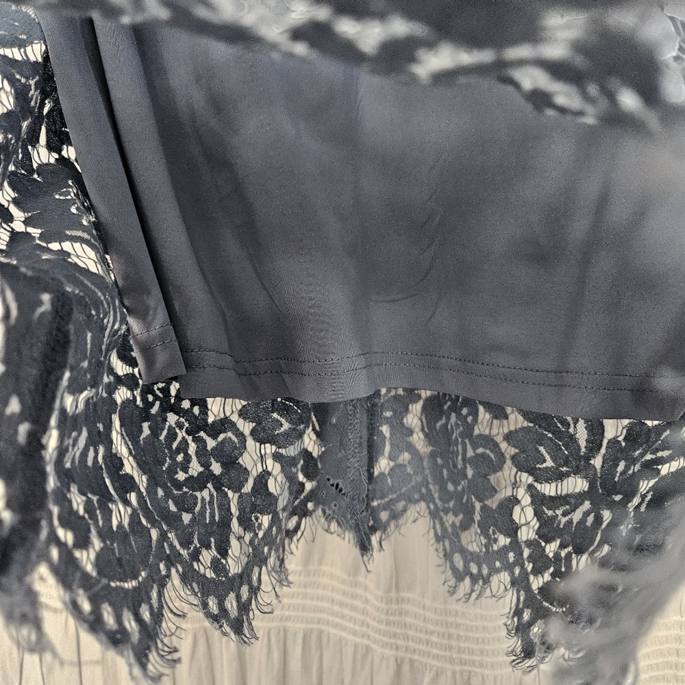 Merokeety Blue Gray Lace Overlay Midi Dress - Picture 6 of 12
